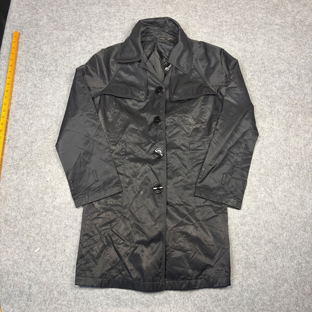Jones New York Black Trench Coat Womens Large Lightweight Button Up Jacket